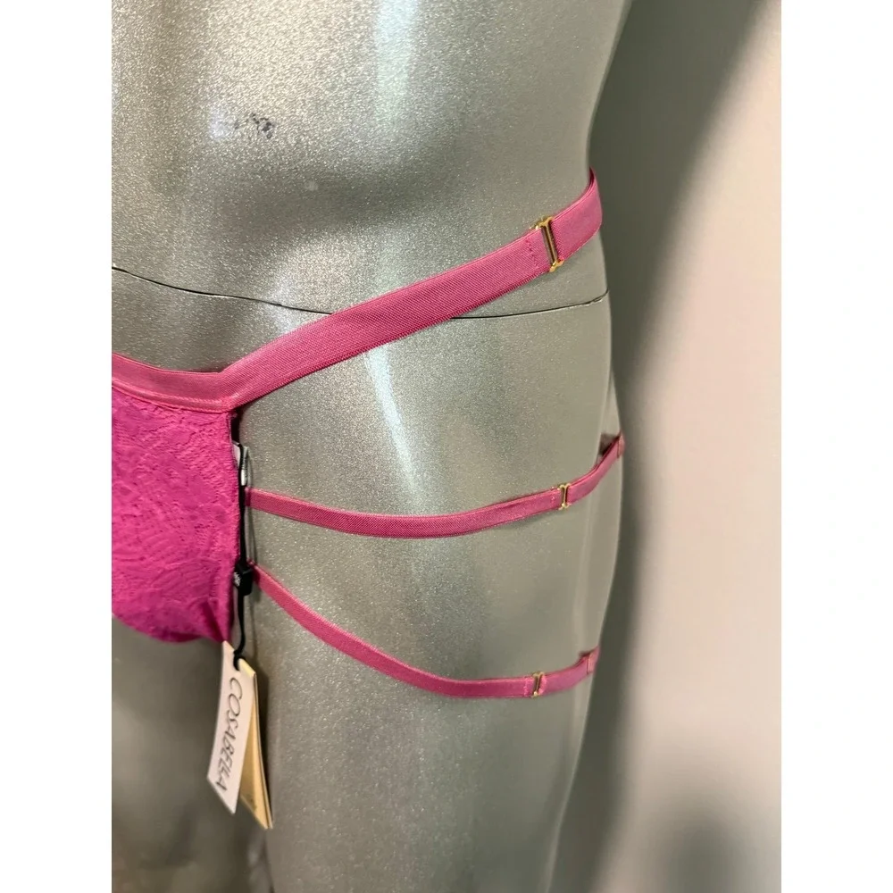 Cosabella Never Say Never Mens Strappy Lace Thong Pink Open Back Underwear NEW‎